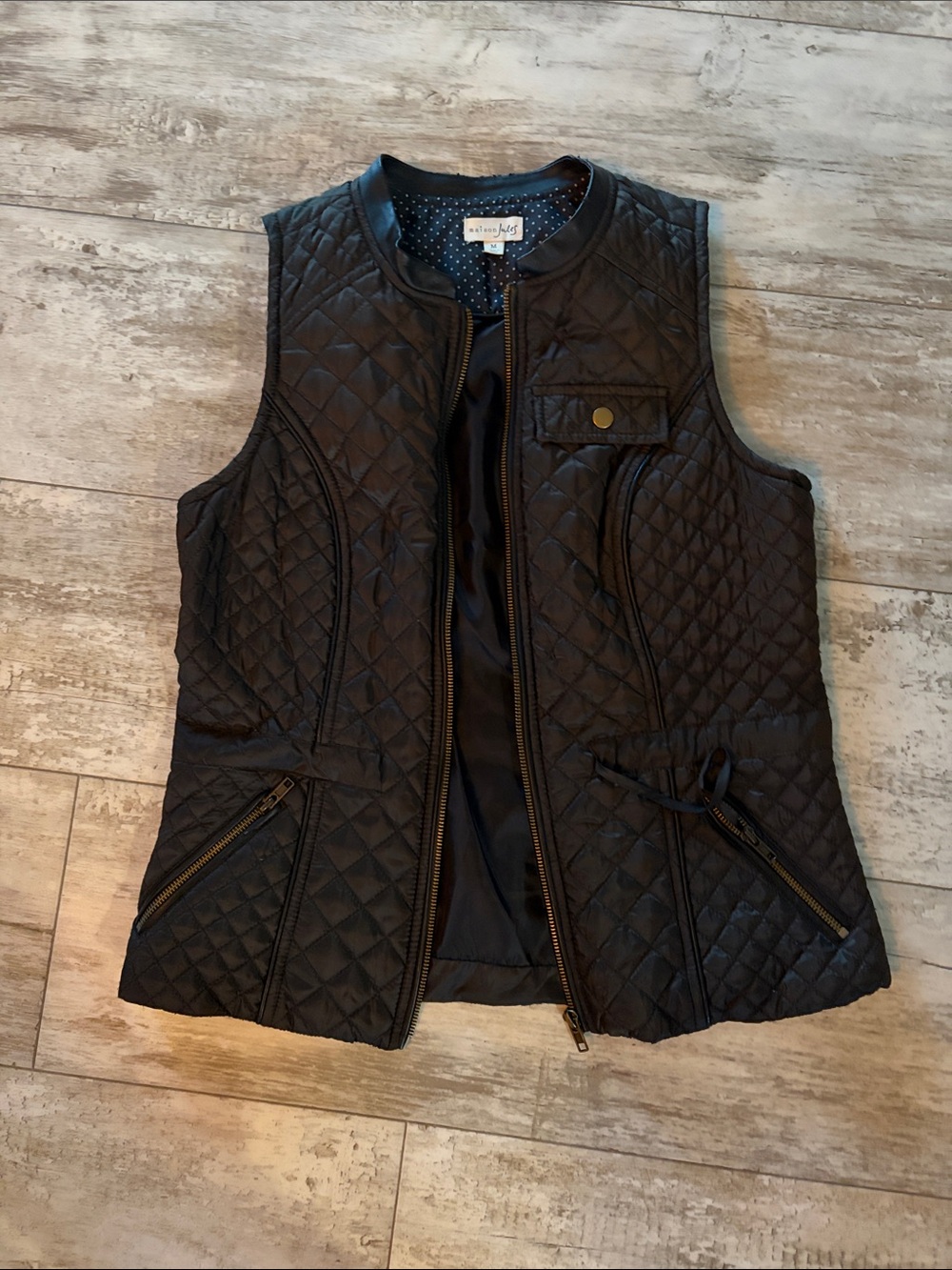Maison Jules Black Quilted Vest with Zip Pockets